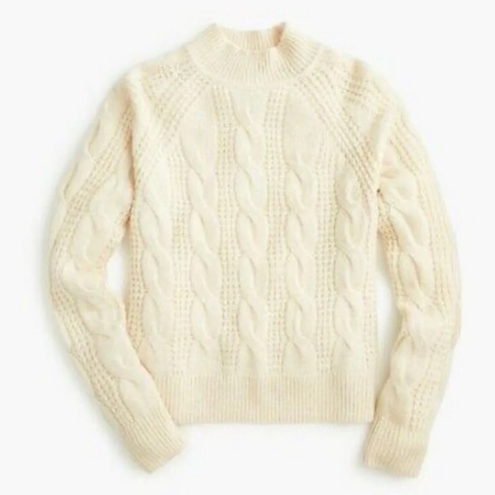 NWT J. Crew oversized natural cream ivory Mockneck cable-knit sweater